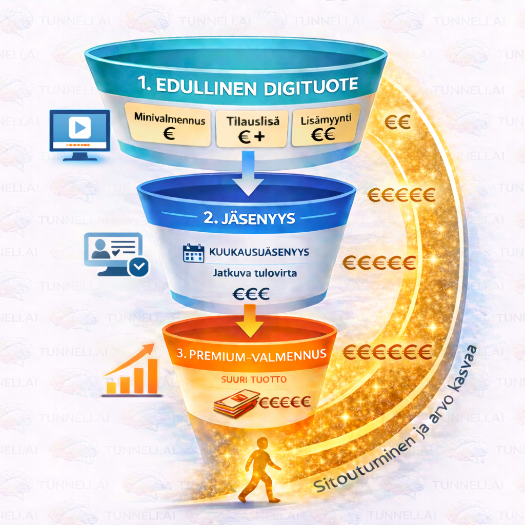 Olemme erikoistuneet rakentamaan 3-portaisen automatisoidun myyntitunnelin, joka tuottaa jatkuvan tulovirran ilman someuupumusta